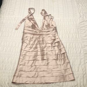 BCBG Blush champagne nude halter cocktail dress 6